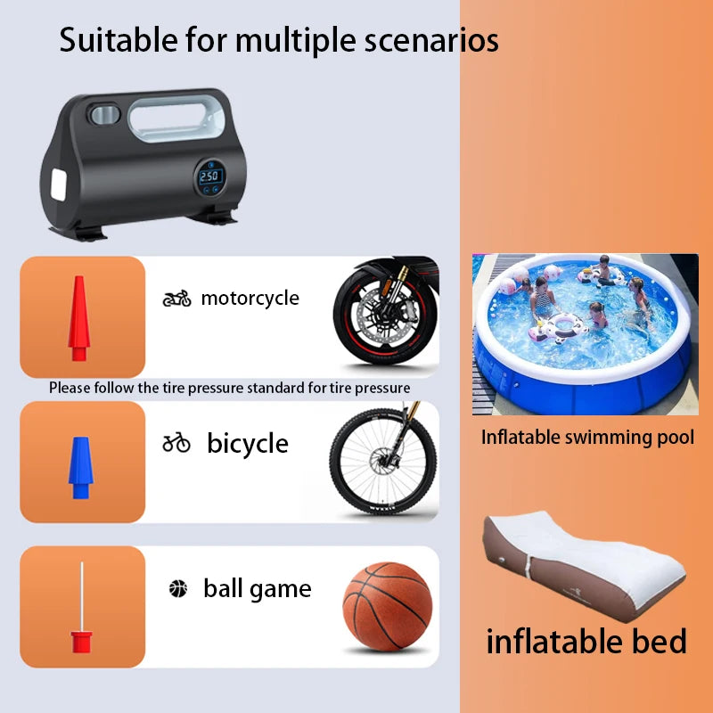 EasyCar™ Car Electric Air Tyre Compressor Tire Inflator LED Digital Air Pump 12V Mini Portable Air Compressor For Car Motorcycles Bicycle