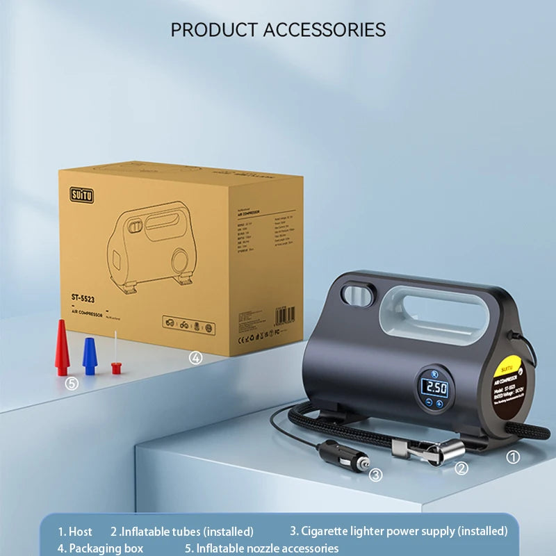 EasyCar™ Car Electric Air Tyre Compressor Tire Inflator LED Digital Air Pump 12V Mini Portable Air Compressor For Car Motorcycles Bicycle