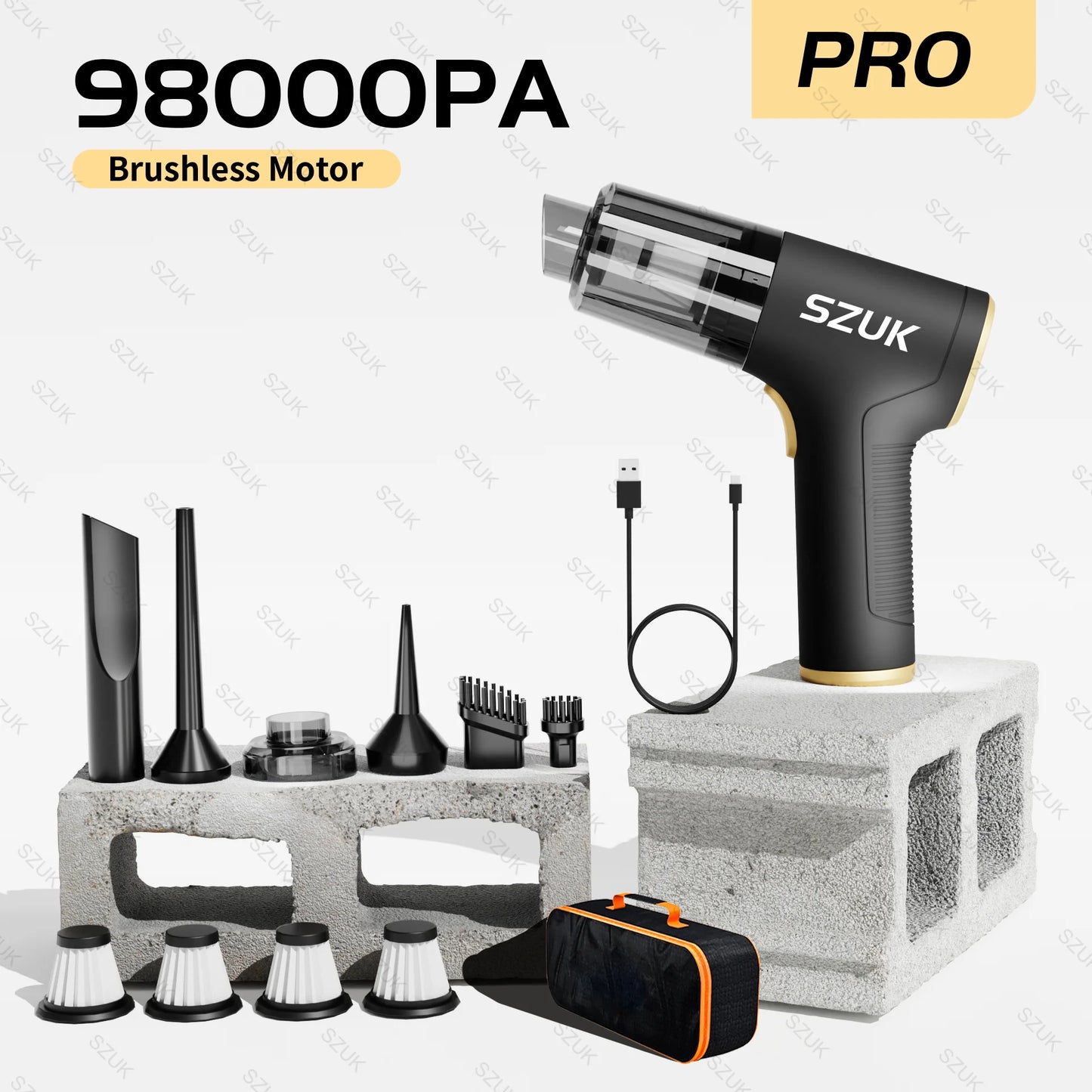 EasyCar™ SZUK 98000PA Car Vacuum Cleaner Mini Powerful Cleaning Machine Strong Suction Handheld for Car Wireless Portable Home Appliance