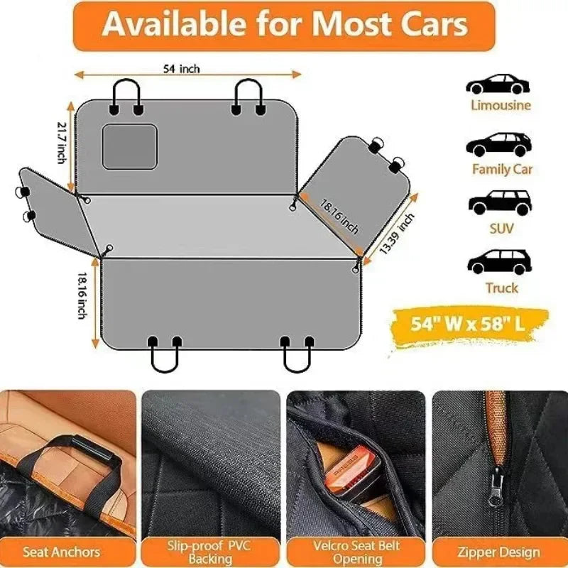 EasyCar™ Back Seat Extender for Dogs-Supports Waterproof Dog Car Seat Cover Hard Bottom-Detachable Scratch Proof Nonslip Soft Hammock