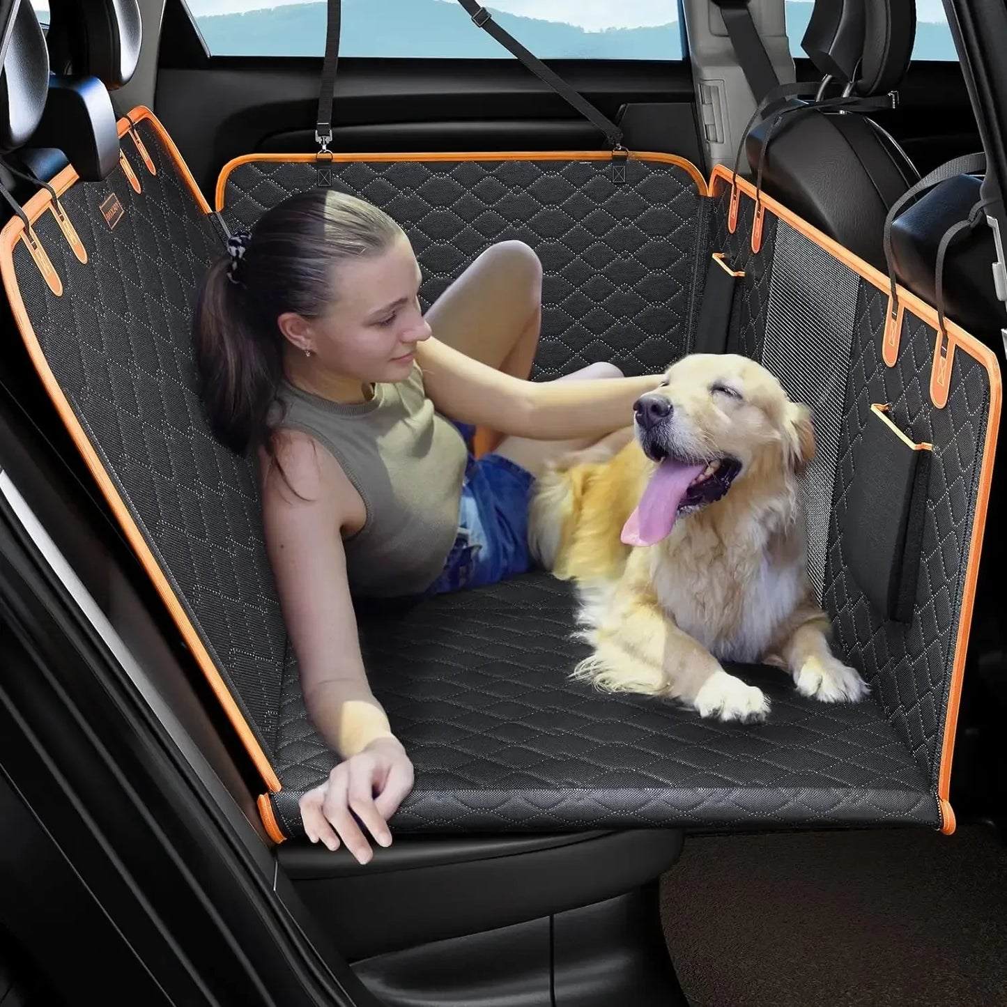 EasyCar™ Back Seat Extender for Dogs-Supports Waterproof Dog Car Seat Cover Hard Bottom-Detachable Scratch Proof Nonslip Soft Hammock