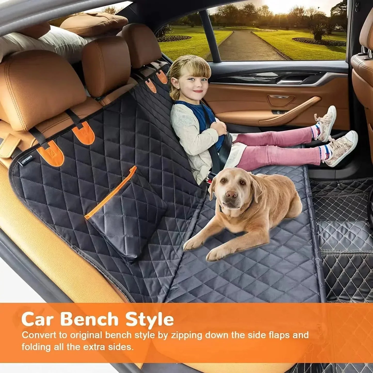 EasyCar™ Back Seat Extender for Dogs-Supports Waterproof Dog Car Seat Cover Hard Bottom-Detachable Scratch Proof Nonslip Soft Hammock